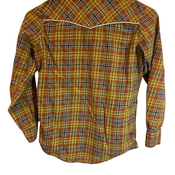 VTG 70s Fruit of The Loom Boys Plaid Western Yellow Flannel Pearl Snaps Sz 12 - Picture 2 of 6